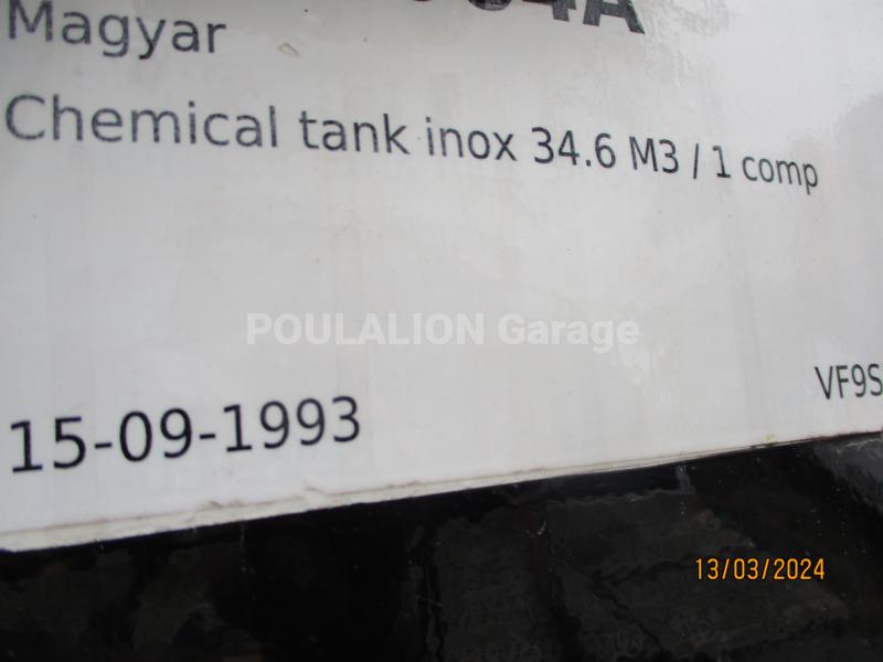 Semi-remorque Magyar INOX 34,6 M3 1 cpt Citerne Produits chimiques