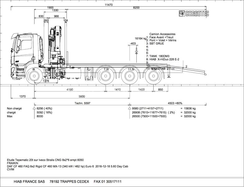 Camion DAF XD 450 FAQ GRUE HIAB XSDrive 6 fonctions Porte engins