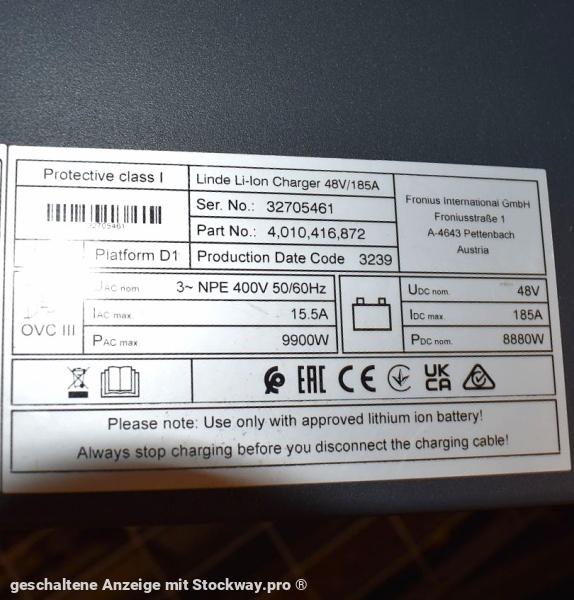 Photo FRONIUS Linde Li-ION Charger 48V/185A  image 6/6