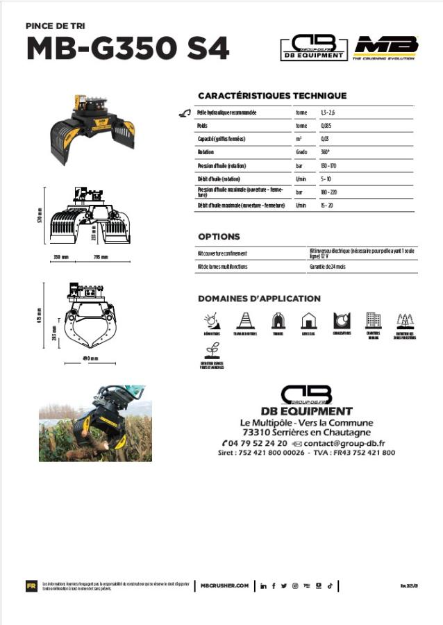 Ausrüstungen öffentliches Bauvorhaben MB CRUSHER PINCES DE TRI MB-G350