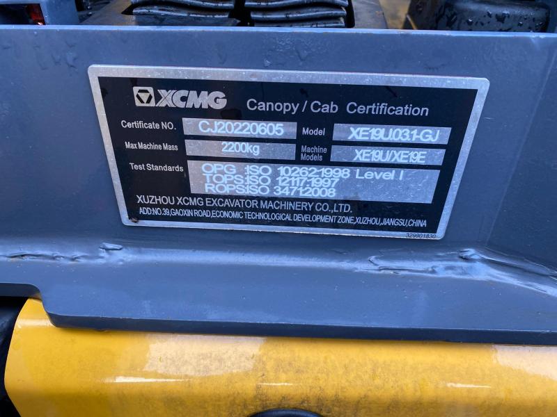 Pelle XCMG XE19E Mini pelle (NEUVE)