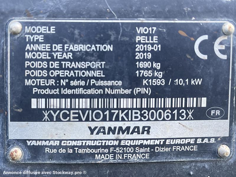 Photo YANMAR Mini pelle VIO17  1.7T  image 9/9