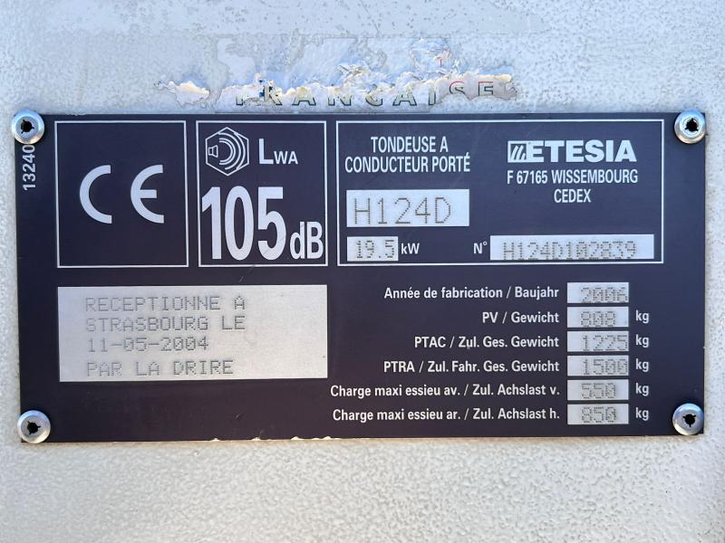 Entretien des espaces verts ETESIA HYDRO 124D Tondeuse autoportée 124cm