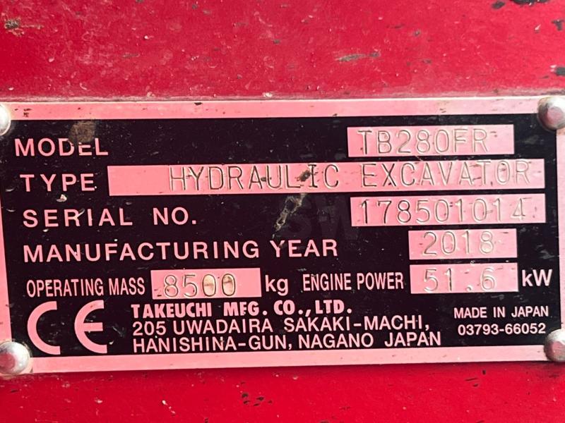 Pelle Takeuchi TB280FR pelle à chenille 8T