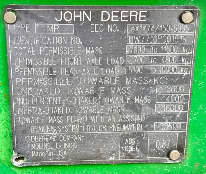Tracteur agricole John Deere 7710 MR TRACTEUR AGRICOLE
