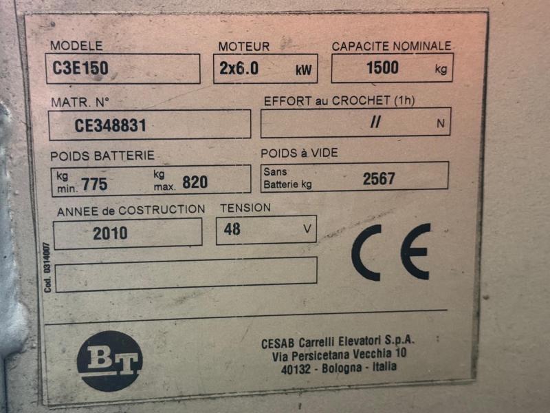 Chariot élévateur BT CARGO C3E150 Chariot élévateur électrique 1,5T / 4,5m