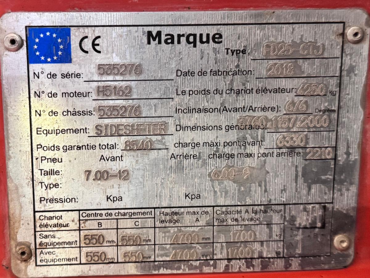 Chariot élévateur Feeler FD25-CTJ Chariot élévateur diesel 2,5T 4,7m