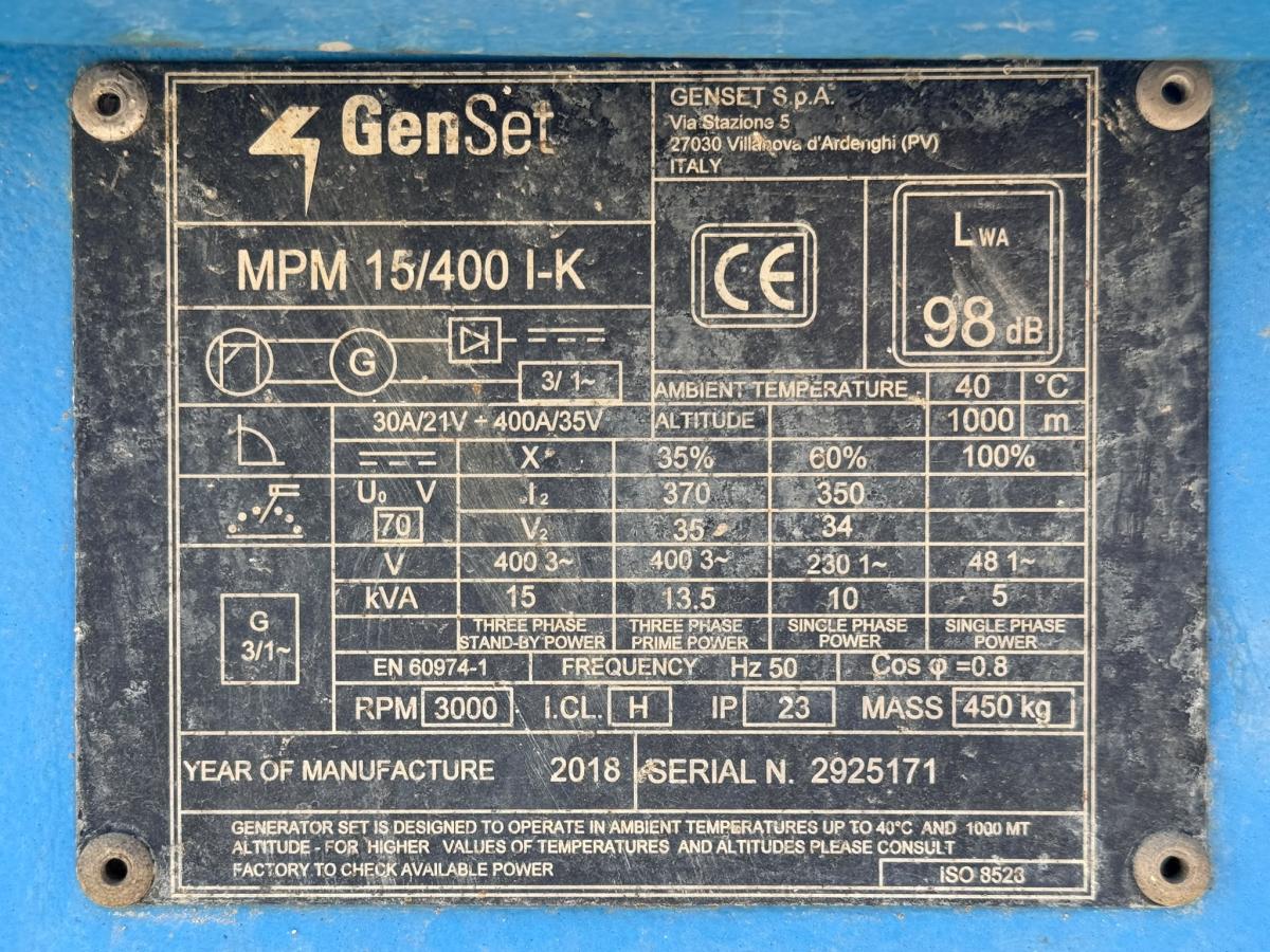 Matériel de chantier Gen Set MPM 15/400 I-K Groupe électrogène 15kVA